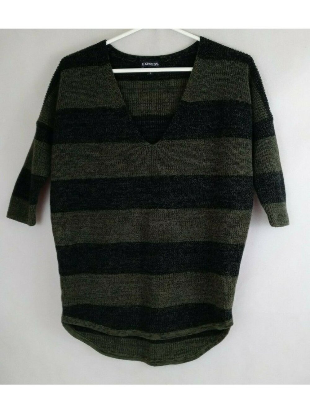 Express Women’s Green & Black Striped Knit Sweater Size Small